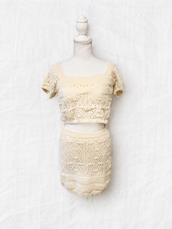Freshman 1996 Dresses & Skirts - Cream Crochet Knit Two-Piece Skirt Set - Brand Unspecified